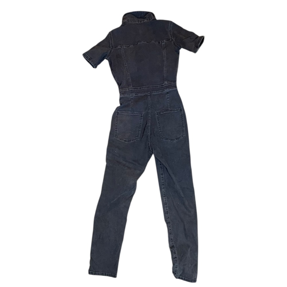 Aerie Denim Jumpsuit Women XS Black Excellent Short Sleeve Utility Boiler Suit